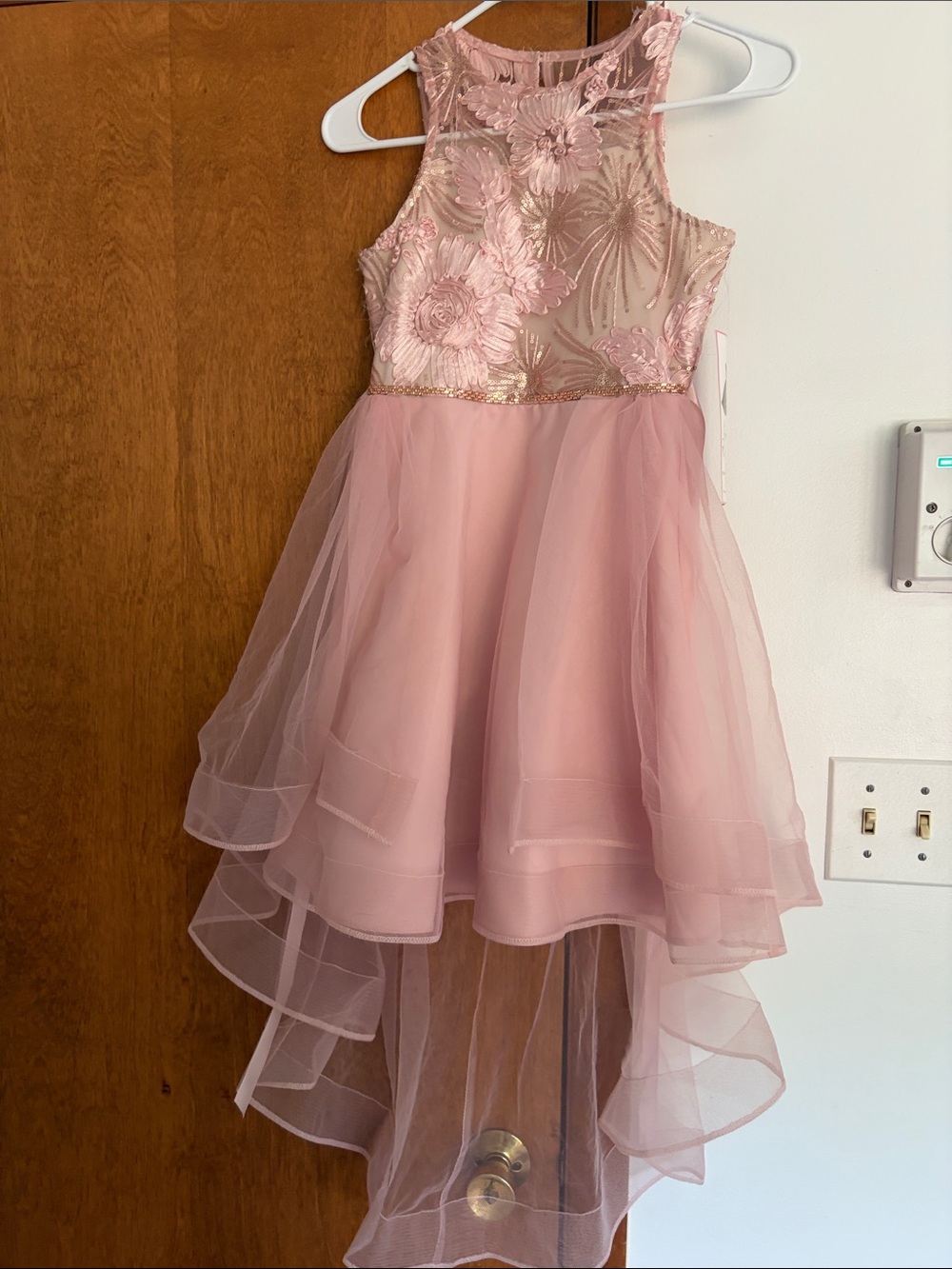 Rare Editions Dusty Rose Floral Embroidered High-Low Tulle Dress